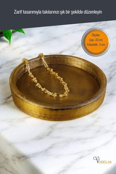 Viselia Takı Tabağı Takı Organizeri Takı Makyaj Kozmetik Düzenleyici Altın Eskitme Renk Model 20 - Resim 2