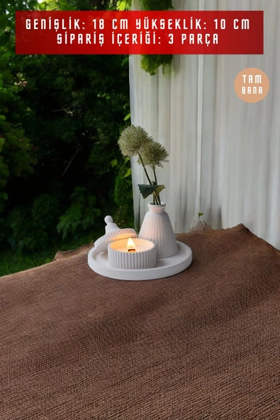 tambana Beyaz Sunumluk Takı Tabağı Dekoratif Tepsi Obje Seti 3 Parça Model 1048 - Resim 3