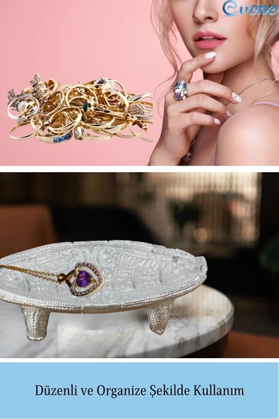 Evene Dekoratif Kase Gümüş Renk Takı Kutusu Yüzük Kolye Kutusu Mum Tabağı Takı Organizer Model 7 - 4