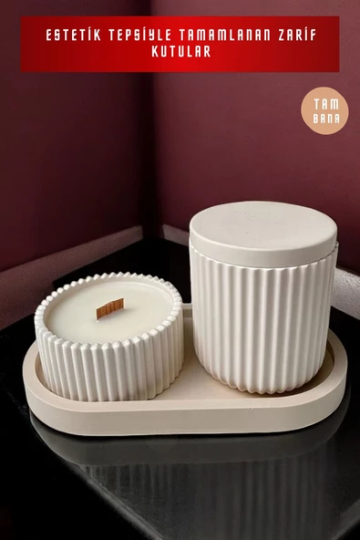 tambana Bej Sunumluk Takı Tabağı Dekoratif Tepsi Obje Seti 3 Parça Model 1018 - Resim 4