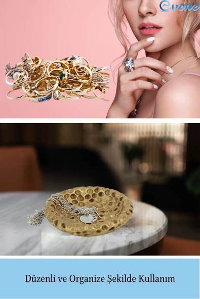 Evene Dekoratif Kase Altın Renk Takı Kutusu Yüzük Kolye Kutusu Mum Tabağı Takı Organizer Baloncuklu Model - 4
