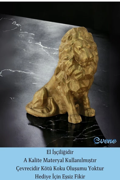 Evene Biblo Dekoratif Obje Heykel Aslan Biblo Dekoratif Süs Eşyası Altın Renk Model 36 - Resim 4