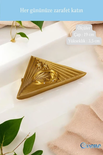 Evene Takı Organizer Makyaj Düzenleyici Kozmetik Organizer Dekoratif Tabak Altın Renk Üçgen Model - Resim 3