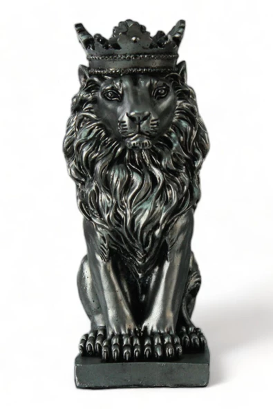 Evene Biblo Dekoratif Obje Heykel Taçlı Aslan Biblo Dekoratif Süs Eşyası Gümüş Eskitme Renk Model 34 ürün görseli 1