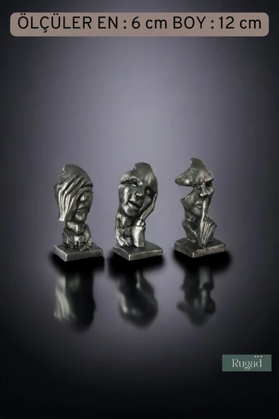 Rugad Biblo Dekoratif Heykel Görmedim Duymadım Bilmiyorum Biblosu Gümüş Eskitme Renk Model 31 - Resim 3