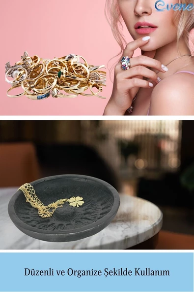 Evene Dekoratif Kase Siyah Takı Kutusu Yüzük Kolye Kutusu Mum Tabağı Takı Organizeri Model 6 - 4
