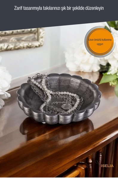 Viselia Takı Tabağı Takı Organizeri Takı Makyaj Kozmetik Düzenleyici Gümüş Eskitme Renk Model 8 - Resim 6