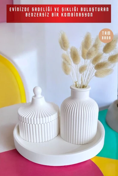 tambana Beyaz Sunumluk Takı Tabağı Dekoratif Tepsi Obje Seti 3 Parça Model 1001 - Resim 4