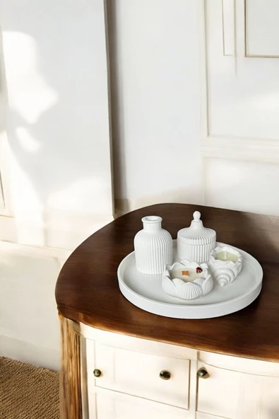 tambana Krem Sunumluk Takı Tabağı Dekoratif Tepsi Obje Seti 5 Parça Model 1025 ürün görseli 1