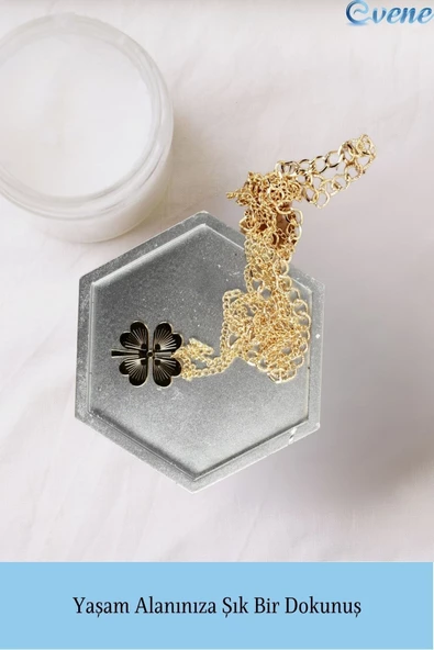 Evene Dekoratif Kase Gümüş Renk Takı Kutusu Yüzük Kolye Kutusu Mum Tabağı Takı Organizer Altıgen Model - 3