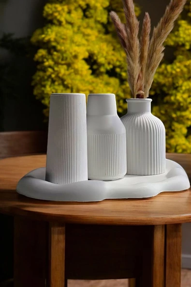 tambana Beyaz Sunumluk Takı Tabağı Dekoratif Tepsi Obje Seti 4 Parça Model 1016 ürün görseli 1