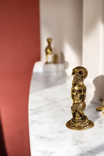 Evene Biblo Dekoratif Obje Heykel Üç Maymun Biblo Dekoratif Süs Eşyası Altın Eskitme Renk Model 29 ürün görseli 1