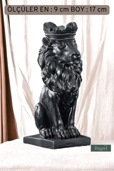 Rugad Biblo Dekoratif Heykel Taçlı Aslan Biblosu Siyah Model 34 - 3