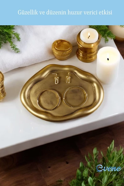 Evene Takı Organizer Makyaj Düzenleyici Kozmetik Organizer Dekoratif Tabak Altın Eskitme Renk Model 18 - Resim 6