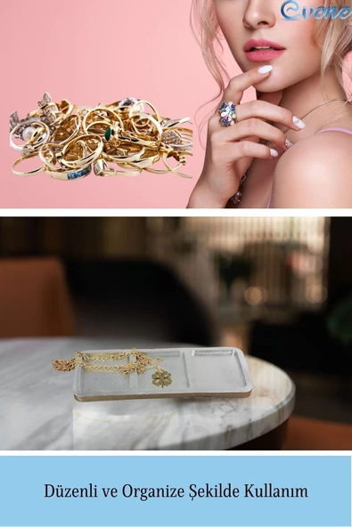 Evene Dekoratif Kase Gümüş Renk Takı Kutusu Yüzük Kolye Kutusu Mum Tabağı Takı Organizer Üçlü Model - Resim 4