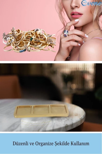 Evene Dekoratif Kase Altın Renk Takı Kutusu Yüzük Kolye Kutusu Mum Tabağı Takı Organizer Üçlü Model - 4