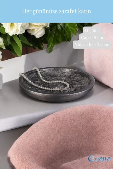 Evene Takı Organizer Makyaj Düzenleyici Kozmetik Organizer Dekoratif Tabak Gümüş Eskitme Renk Model 6 - Resim 2