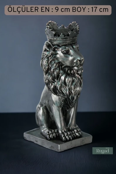 Rugad Biblo Dekoratif Heykel Taçlı Aslan Biblosu Gümüş Eskitme Model 34 - Resim 3