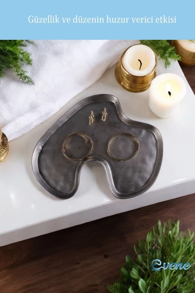 Evene Takı Organizer Makyaj Düzenleyici Kozmetik Organizer Dekoratif Tabak Gümüş Eskitme Renk Model 16 - 5