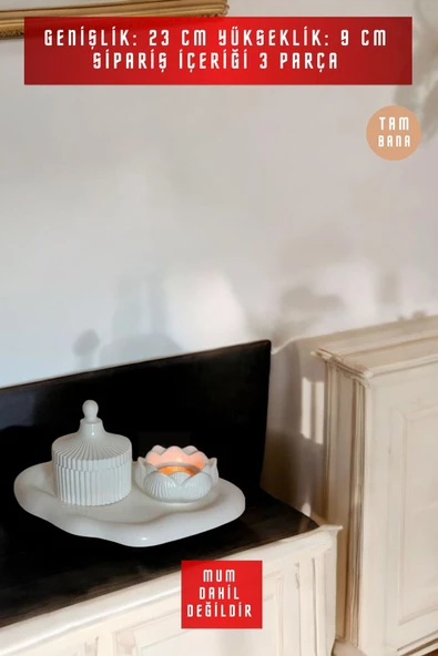 tambana Beyaz Sunumluk Takı Tabağı Dekoratif Tepsi Obje Seti 3 Parça Model 1028 - Resim 3