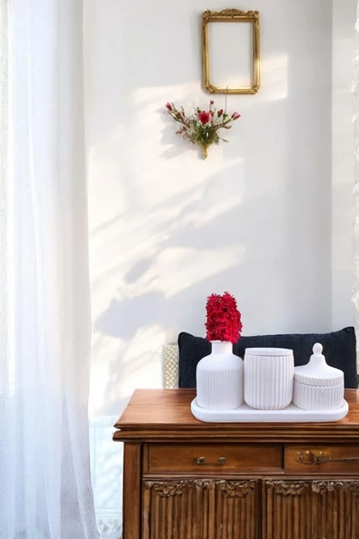 tambana Beyaz Sunumluk Takı Tabağı Dekoratif Tepsi Obje Seti 4 Parça Model 1054 ürün görseli 1