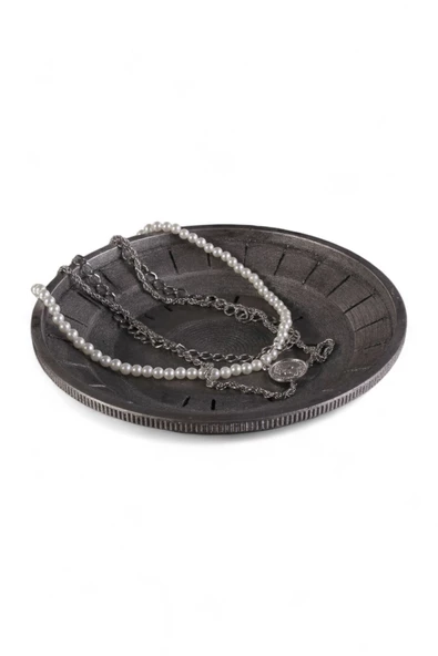 Evene Takı Organizer Makyaj Düzenleyici Kozmetik Organizer Dekoratif Tabak Gümüş Eskitme Renk Model 5 ürün görseli 1