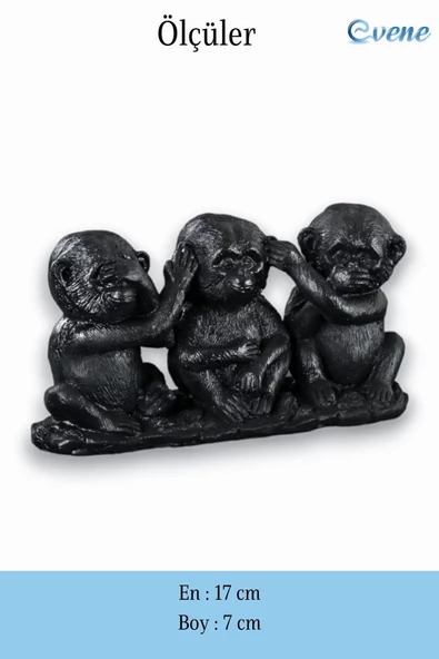 Evene Biblo Dekoratif Obje Heykel Üç Maymun Biblo Dekoratif Süs Eşyası Siyah Renk Model 30 - Resim 3