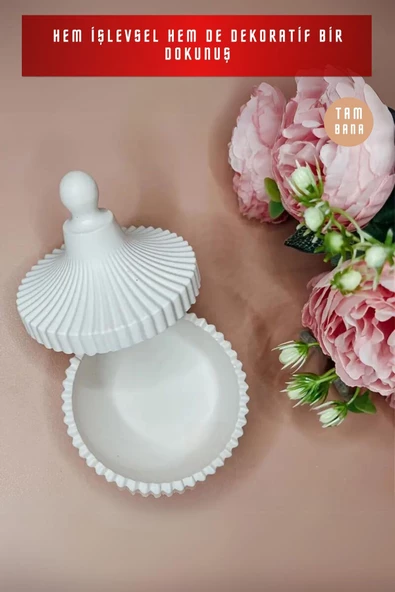 tambana El Yapımı Dekoratif Kutu Kapaklı Takı Kutusu Beyaz Model 10 - Resim 2