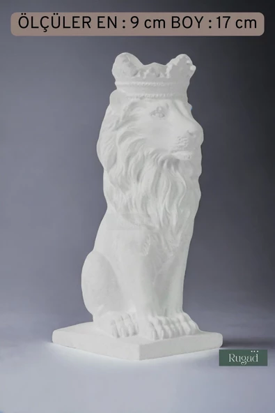 Rugad Biblo Dekoratif Heykel Taçlı Aslan Biblosu Beyaz Model 34 - Resim 3