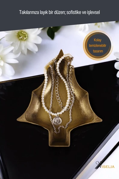 Viselia Takı Tabağı Takı Organizeri Takı Makyaj Kozmetik Düzenleyici Altın Eskitme Renk Model 12 - Resim 3