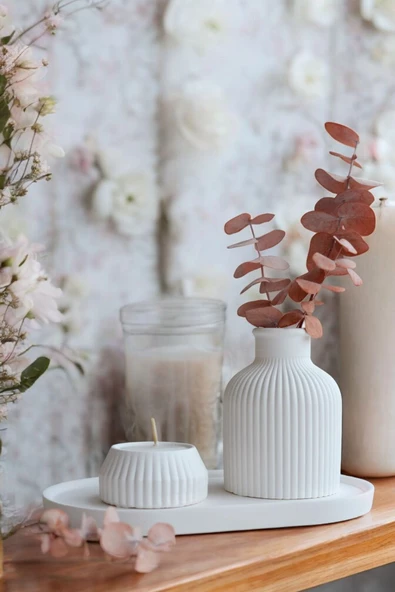 tambana Beyaz Sunumluk Takı Tabağı Dekoratif Tepsi Obje Seti 3 Parça Model 1003 ürün görseli 1