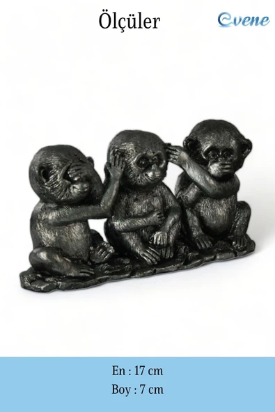 Evene Biblo Dekoratif Obje Heykel Üç Maymun Biblo Dekoratif Süs Eşyası Gümüş Eskitme Renk Model 30 - Resim 3