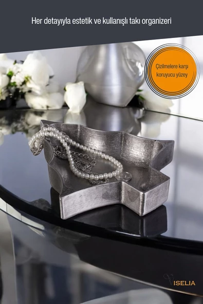 Viselia Takı Tabağı Takı Organizeri Takı Makyaj Kozmetik Düzenleyici Gümüş Eskitme Renk Model 12 - Resim 4