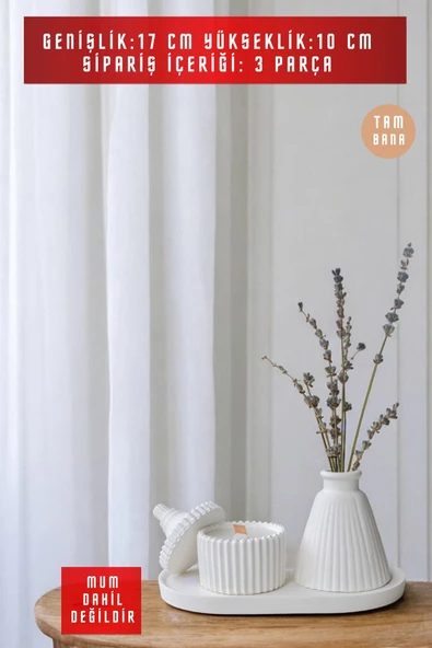 tambana Beyaz Sunumluk Takı Tabağı Dekoratif Tepsi Obje Seti 3 Parça Model 1002 - Resim 3