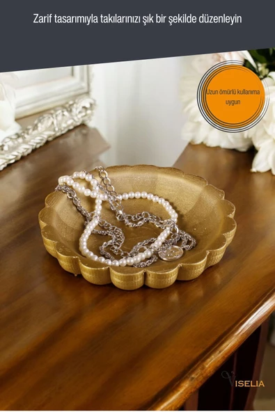 Viselia Takı Tabağı Takı Organizeri Takı Makyaj Kozmetik Düzenleyici Altın Renk Model 8 - Resim 6