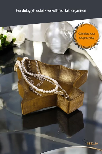 Viselia Takı Tabağı Takı Organizeri Takı Makyaj Kozmetik Düzenleyici Altın Eskitme Renk Model 12 - Resim 4