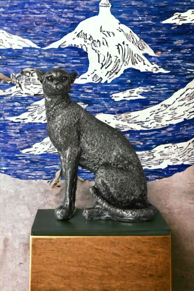 Rugad Biblo Dekoratif Heykel Leopar Biblosu Gümüş Eskitme Renk Model 33 - Resim 2