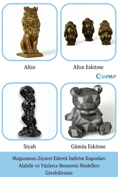 Evene Biblo Dekoratif Obje Heykel Üç Maymun Biblo Dekoratif Süs Eşyası Altın Renk Model 31 - Resim 7