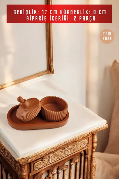 tambana Terracotta Sunumluk Takı Tabağı Dekoratif Tepsi Obje Seti 2 Parça Model 1021 - Resim 3