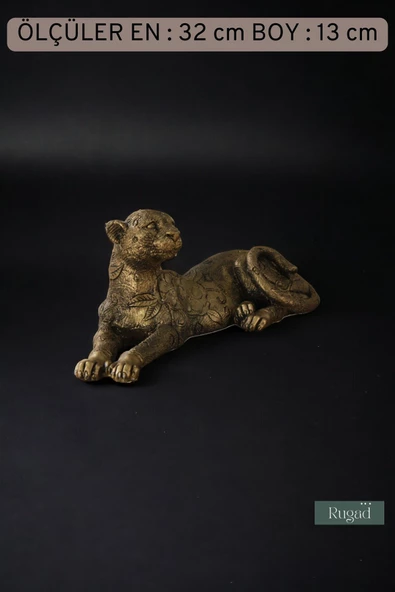 Rugad Biblo Dekoratif Heykel Leopar Biblosu Altın Eskitme Renk Model 38 - Resim 3