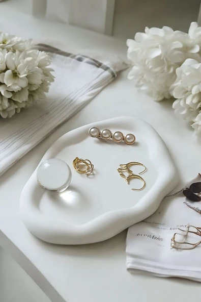 tambana Beyaz Sunumluk Takı Tabağı Dekoratif Tepsi Obje Ev Dekorasyon Model 18 ürün görseli 1