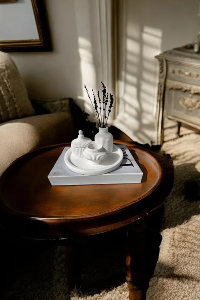 tambana Beyaz Sunumluk Takı Tabağı Dekoratif Tepsi Obje Seti 4 Parça Model 1042 ürün görseli 1