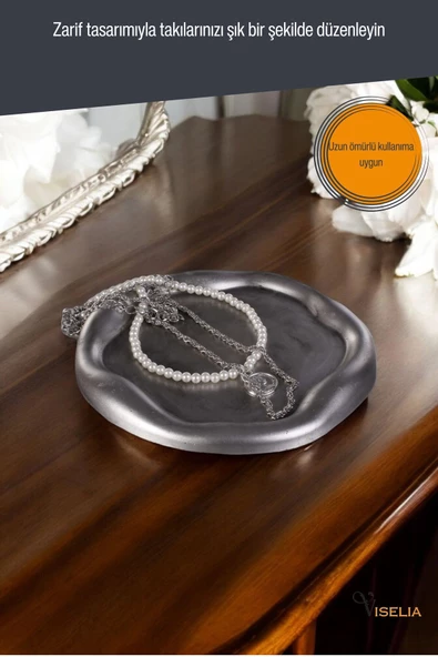 Viselia Takı Tabağı Takı Organizeri Takı Makyaj Kozmetik Düzenleyici Gümüş Eskitme Renk Model 17 - Resim 6