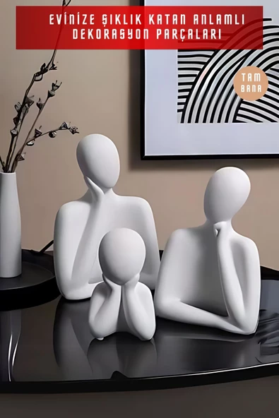 tambana 3’lü Beyaz Heykel Seti Dekoratif Süs Eşyası Dekoratif Masa Süsü Model 1 - Resim 4