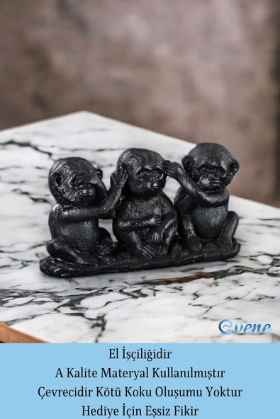Evene Biblo Dekoratif Obje Heykel Üç Maymun Biblo Dekoratif Süs Eşyası Siyah Renk Model 30 - Resim 4