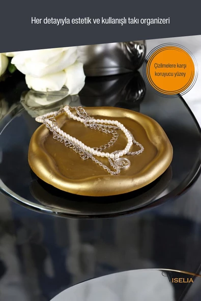 Viselia Takı Tabağı Takı Organizeri Takı Makyaj Kozmetik Düzenleyici Altın Eskitme Renk Model 17 - Resim 4