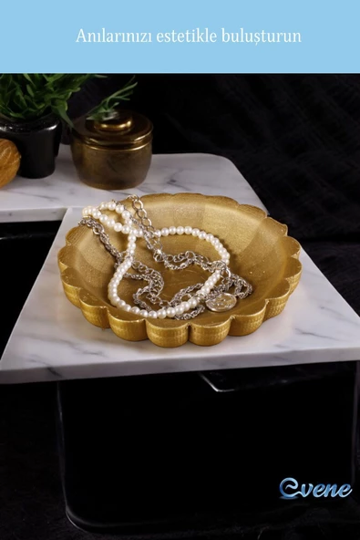 Evene Takı Organizer Makyaj Düzenleyici Kozmetik Organizer Dekoratif Tabak Altın Renk Çiçek Model - Resim 6