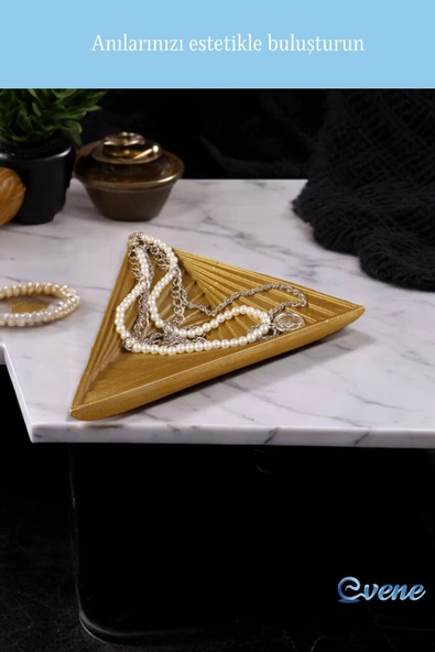 Evene Takı Organizer Makyaj Düzenleyici Kozmetik Organizer Dekoratif Tabak Altın Renk Üçgen Model - Resim 7