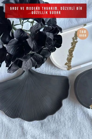 tambana Siyah Sunumluk Takı Tabağı Dekoratif Tepsi Obje Ev Dekorasyon Model 19 - Resim 4
