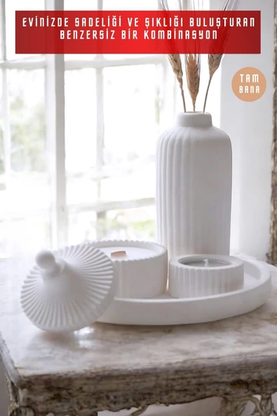 tambana Beyaz Sunumluk Takı Tabağı Dekoratif Tepsi Obje Seti 3 Parça Model 1002 - 4
